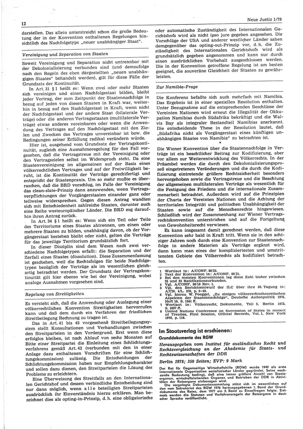 Neue Justiz (NJ), Zeitschrift für sozialistisches Recht und Gesetzlichkeit [Deutsche Demokratische Republik (DDR)], 33. Jahrgang 1979, Seite 12 (NJ DDR 1979, S. 12)