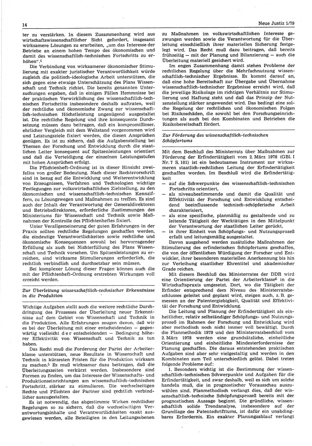 Neue Justiz (NJ), Zeitschrift für sozialistisches Recht und Gesetzlichkeit [Deutsche Demokratische Republik (DDR)], 33. Jahrgang 1979, Seite 14 (NJ DDR 1979, S. 14)