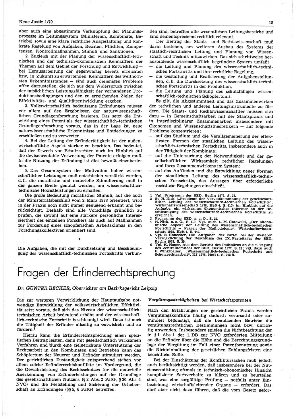 Neue Justiz (NJ), Zeitschrift für sozialistisches Recht und Gesetzlichkeit [Deutsche Demokratische Republik (DDR)], 33. Jahrgang 1979, Seite 15 (NJ DDR 1979, S. 15)