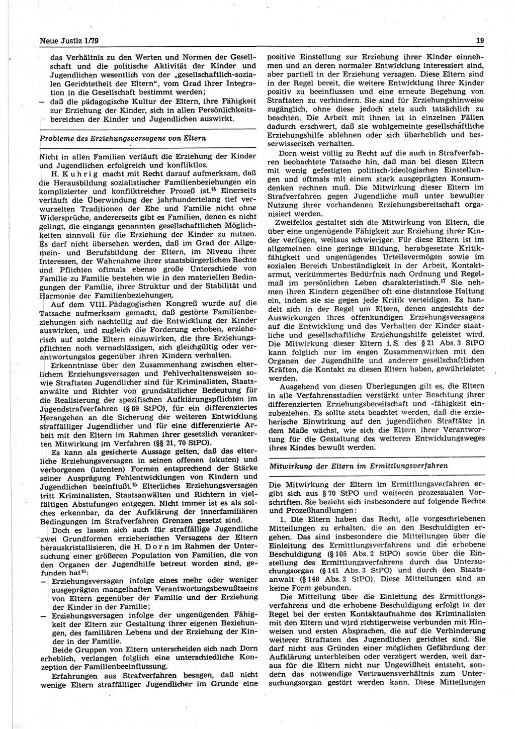 Neue Justiz (NJ), Zeitschrift für sozialistisches Recht und Gesetzlichkeit [Deutsche Demokratische Republik (DDR)], 33. Jahrgang 1979, Seite 19 (NJ DDR 1979, S. 19)