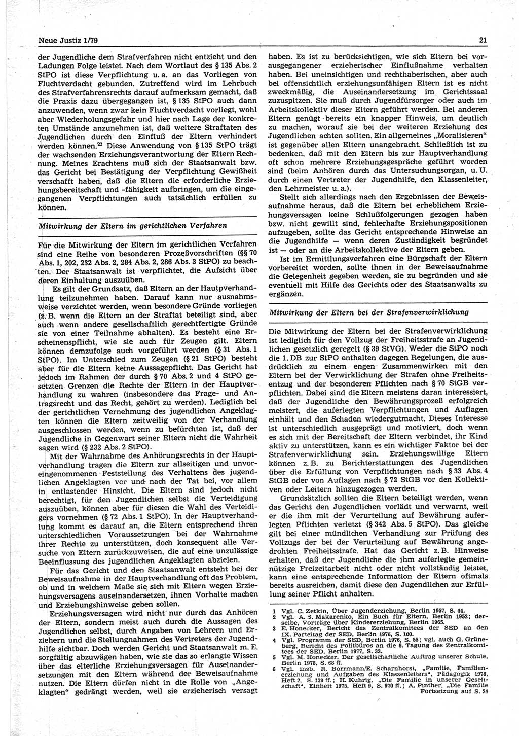 Neue Justiz (NJ), Zeitschrift für sozialistisches Recht und Gesetzlichkeit [Deutsche Demokratische Republik (DDR)], 33. Jahrgang 1979, Seite 21 (NJ DDR 1979, S. 21)