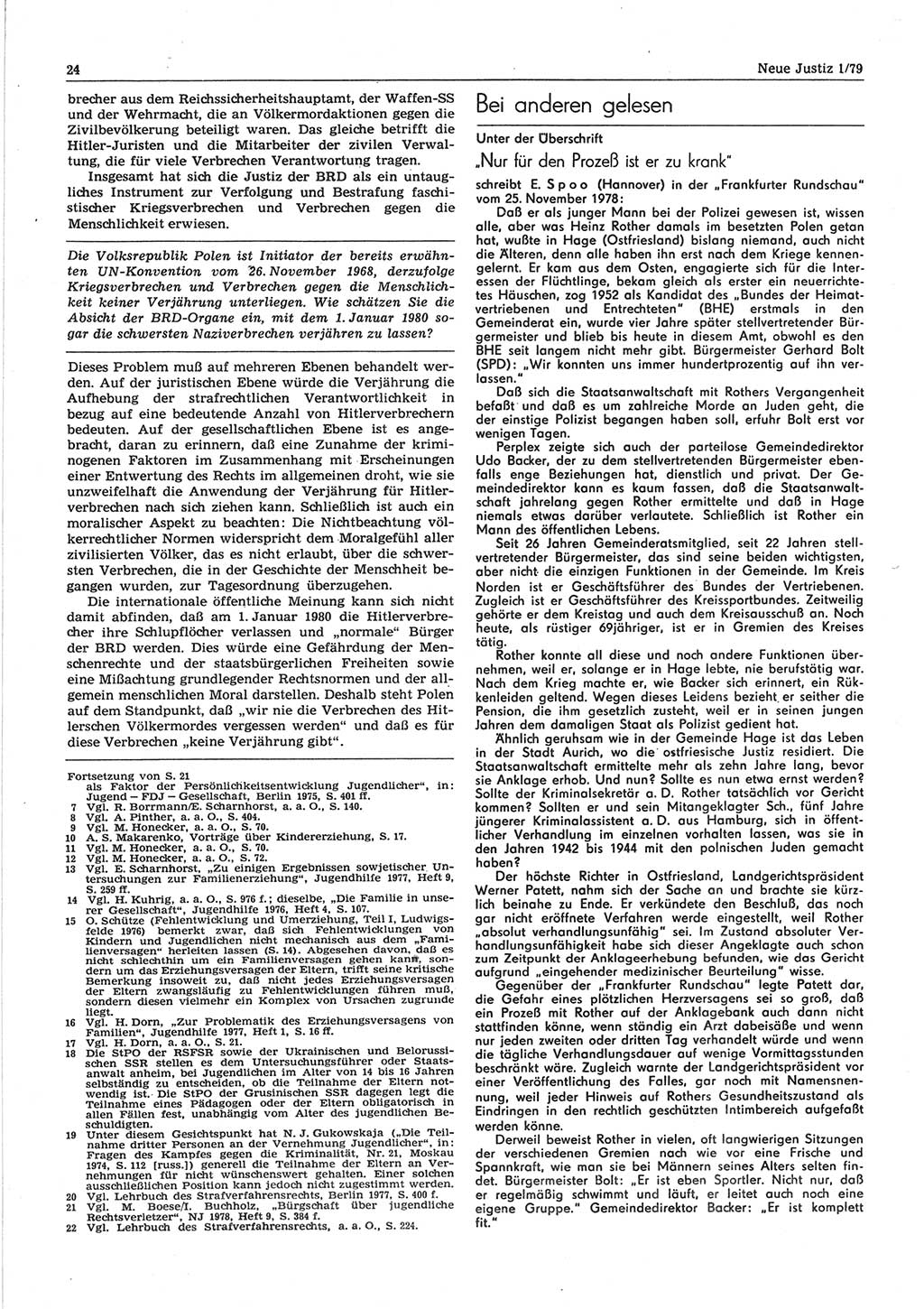 Neue Justiz (NJ), Zeitschrift für sozialistisches Recht und Gesetzlichkeit [Deutsche Demokratische Republik (DDR)], 33. Jahrgang 1979, Seite 24 (NJ DDR 1979, S. 24)