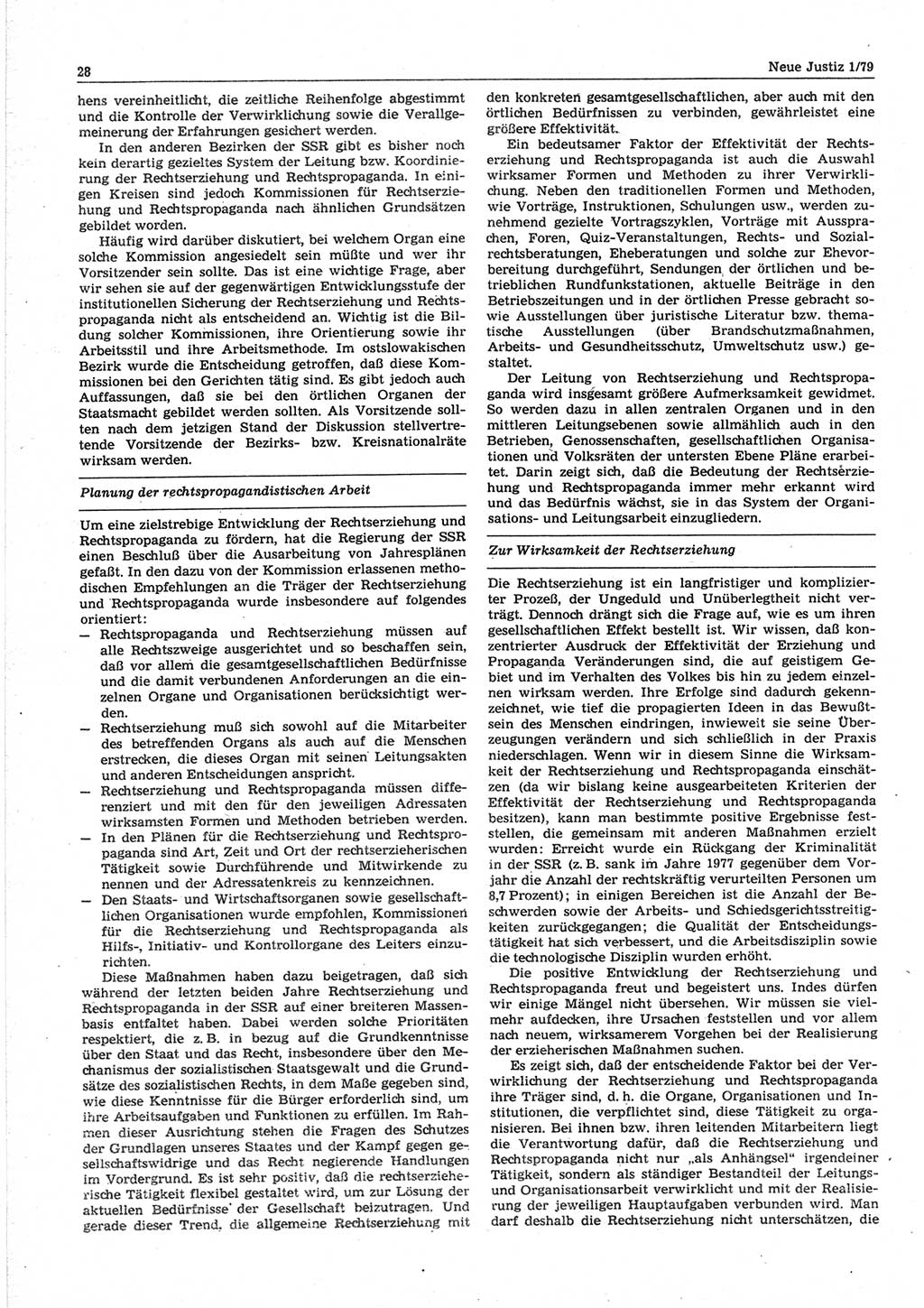 Neue Justiz (NJ), Zeitschrift für sozialistisches Recht und Gesetzlichkeit [Deutsche Demokratische Republik (DDR)], 33. Jahrgang 1979, Seite 28 (NJ DDR 1979, S. 28)