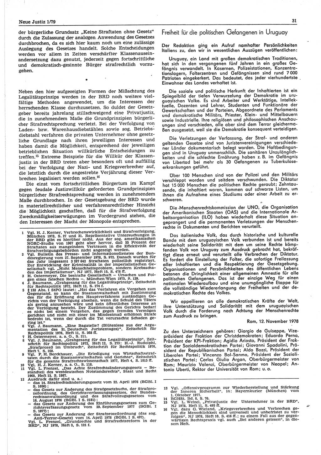 Neue Justiz (NJ), Zeitschrift für sozialistisches Recht und Gesetzlichkeit [Deutsche Demokratische Republik (DDR)], 33. Jahrgang 1979, Seite 31 (NJ DDR 1979, S. 31)