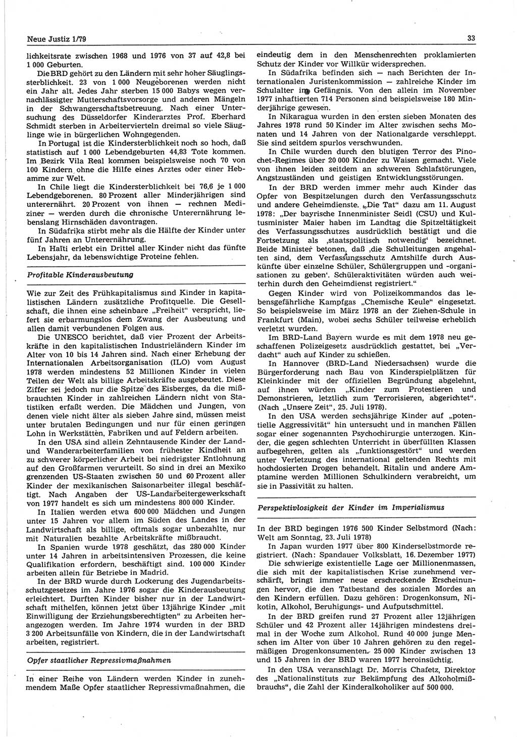 Neue Justiz (NJ), Zeitschrift für sozialistisches Recht und Gesetzlichkeit [Deutsche Demokratische Republik (DDR)], 33. Jahrgang 1979, Seite 33 (NJ DDR 1979, S. 33)