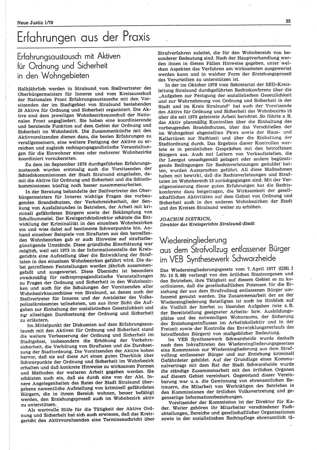 Neue Justiz (NJ), Zeitschrift für sozialistisches Recht und Gesetzlichkeit [Deutsche Demokratische Republik (DDR)], 33. Jahrgang 1979, Seite 35 (NJ DDR 1979, S. 35)