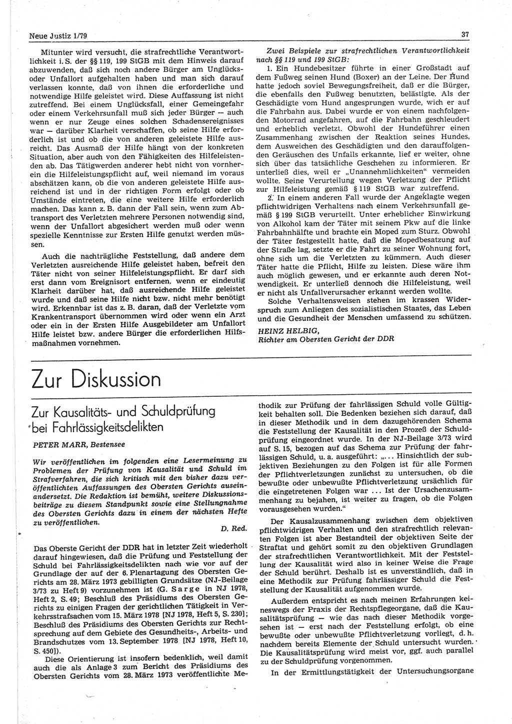 Neue Justiz (NJ), Zeitschrift für sozialistisches Recht und Gesetzlichkeit [Deutsche Demokratische Republik (DDR)], 33. Jahrgang 1979, Seite 37 (NJ DDR 1979, S. 37)