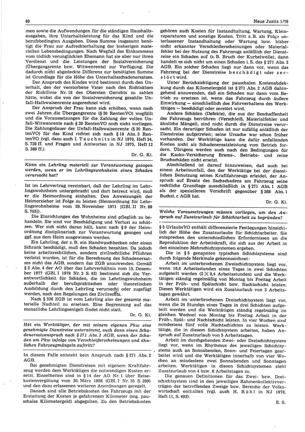 Neue Justiz (NJ), Zeitschrift für sozialistisches Recht und Gesetzlichkeit [Deutsche Demokratische Republik (DDR)], 33. Jahrgang 1979, Seite 40 (NJ DDR 1979, S. 40)