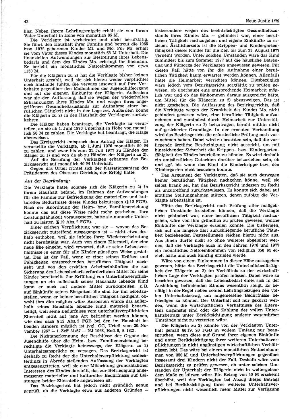 Neue Justiz (NJ), Zeitschrift für sozialistisches Recht und Gesetzlichkeit [Deutsche Demokratische Republik (DDR)], 33. Jahrgang 1979, Seite 42 (NJ DDR 1979, S. 42)