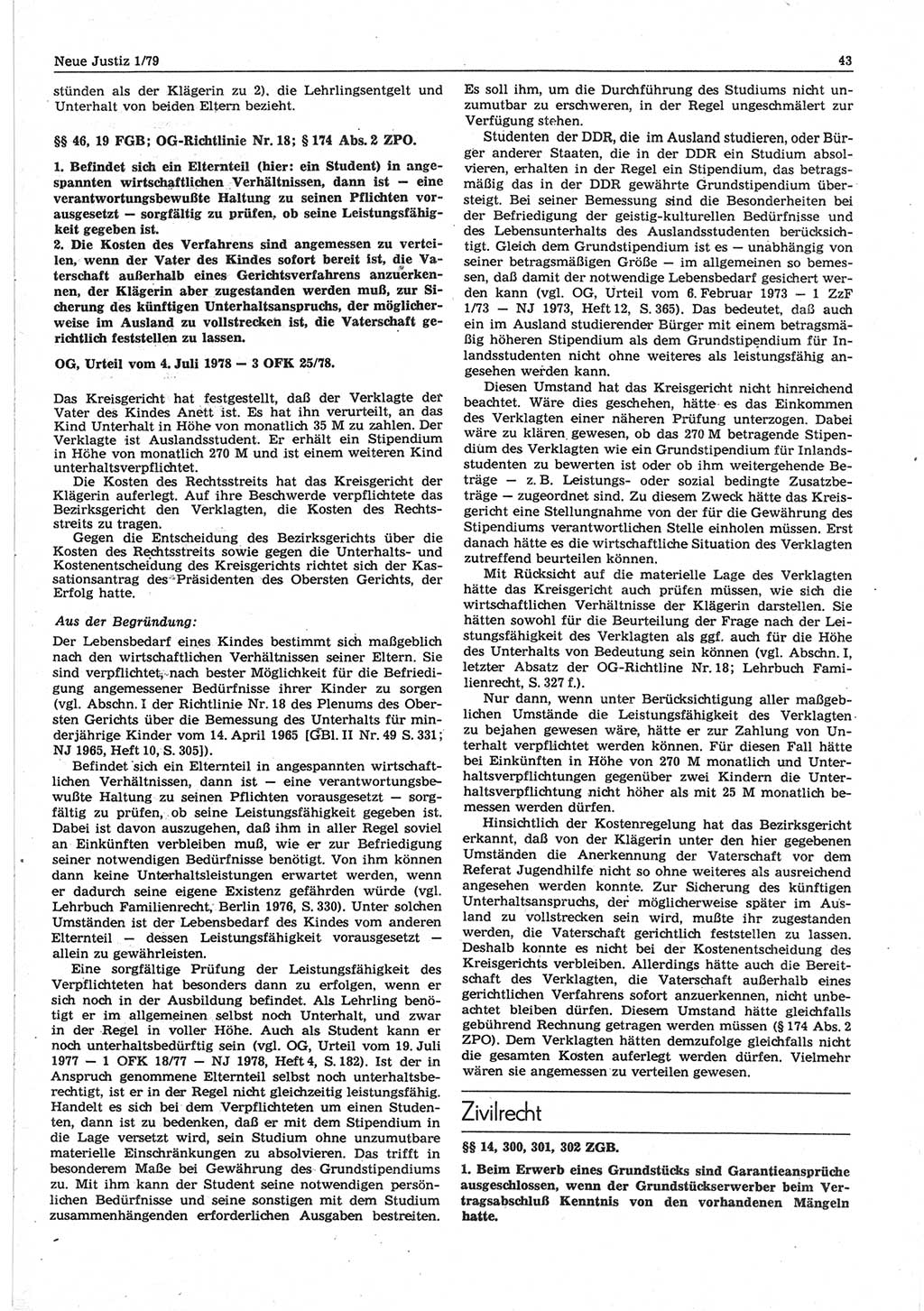 Neue Justiz (NJ), Zeitschrift für sozialistisches Recht und Gesetzlichkeit [Deutsche Demokratische Republik (DDR)], 33. Jahrgang 1979, Seite 43 (NJ DDR 1979, S. 43)
