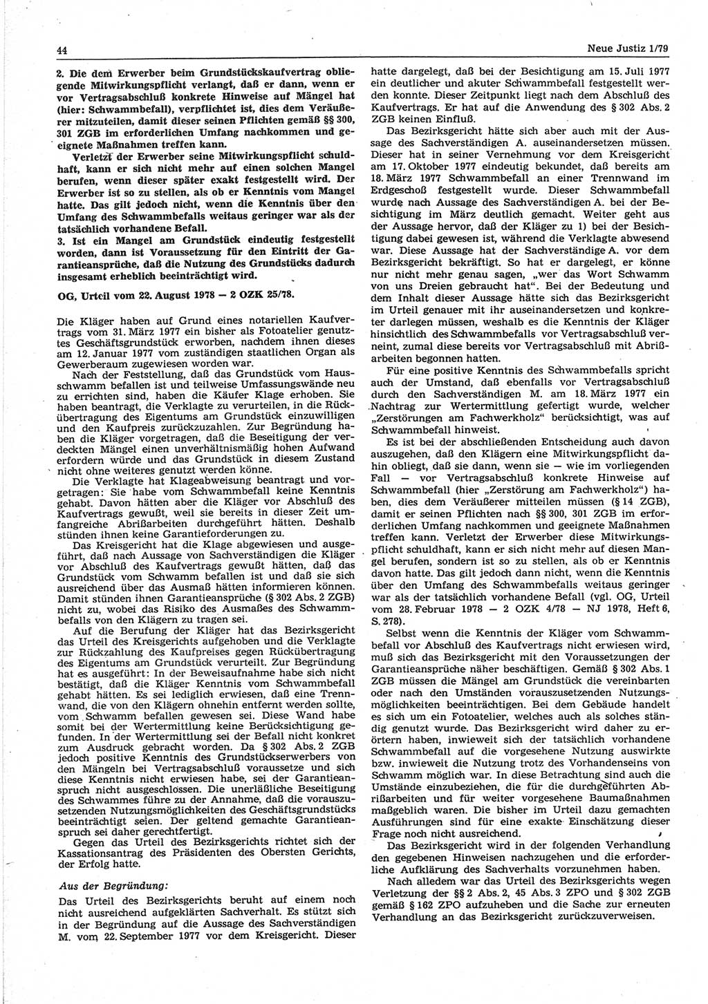 Neue Justiz (NJ), Zeitschrift für sozialistisches Recht und Gesetzlichkeit [Deutsche Demokratische Republik (DDR)], 33. Jahrgang 1979, Seite 44 (NJ DDR 1979, S. 44)