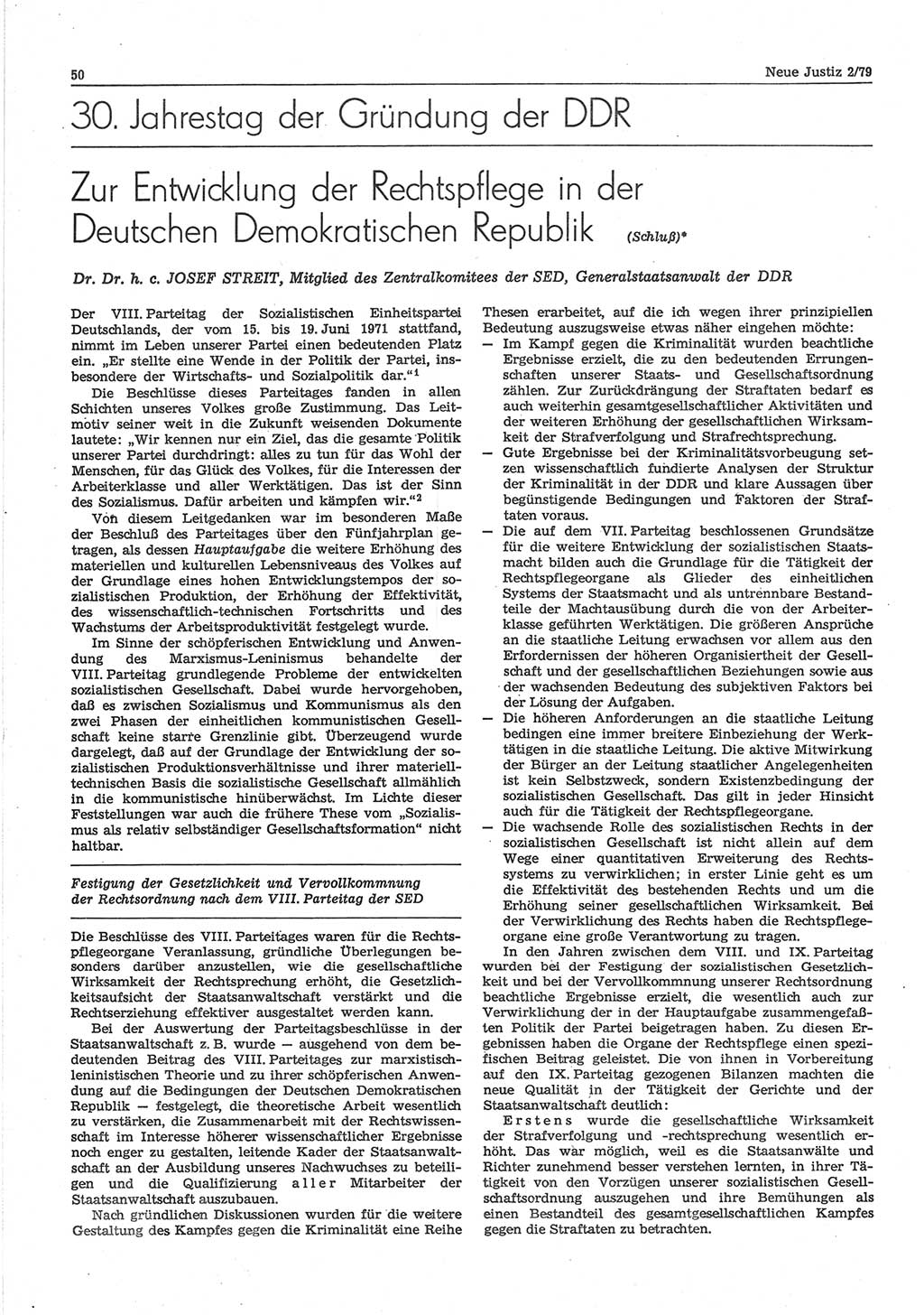 Neue Justiz (NJ), Zeitschrift für sozialistisches Recht und Gesetzlichkeit [Deutsche Demokratische Republik (DDR)], 33. Jahrgang 1979, Seite 50 (NJ DDR 1979, S. 50)