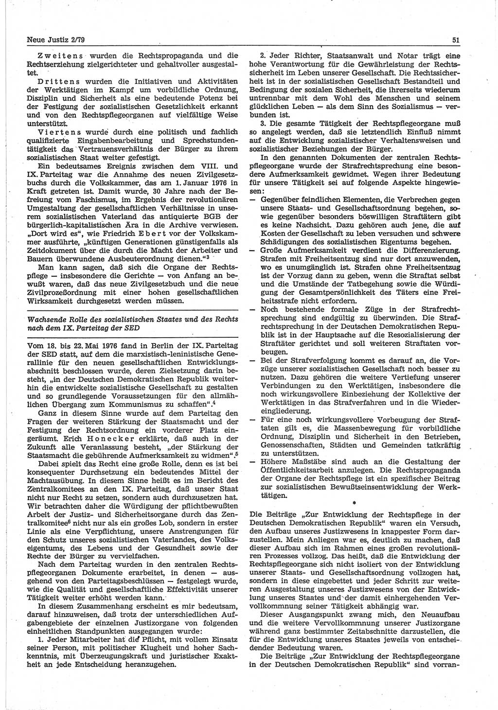 Neue Justiz (NJ), Zeitschrift für sozialistisches Recht und Gesetzlichkeit [Deutsche Demokratische Republik (DDR)], 33. Jahrgang 1979, Seite 51 (NJ DDR 1979, S. 51)