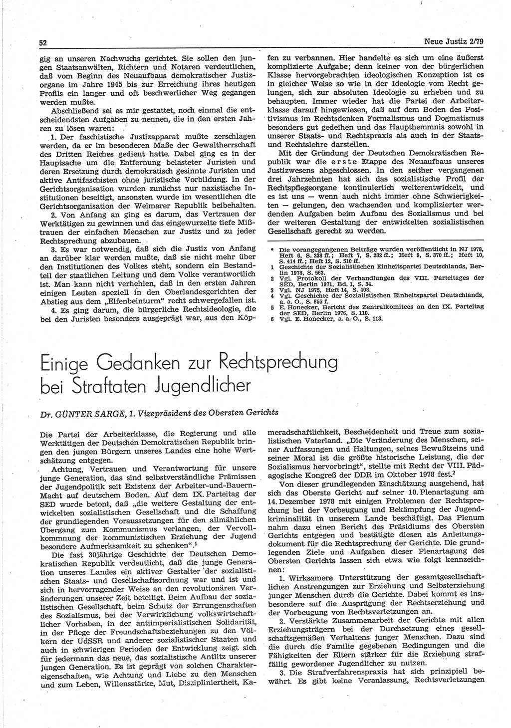 Neue Justiz (NJ), Zeitschrift für sozialistisches Recht und Gesetzlichkeit [Deutsche Demokratische Republik (DDR)], 33. Jahrgang 1979, Seite 52 (NJ DDR 1979, S. 52)