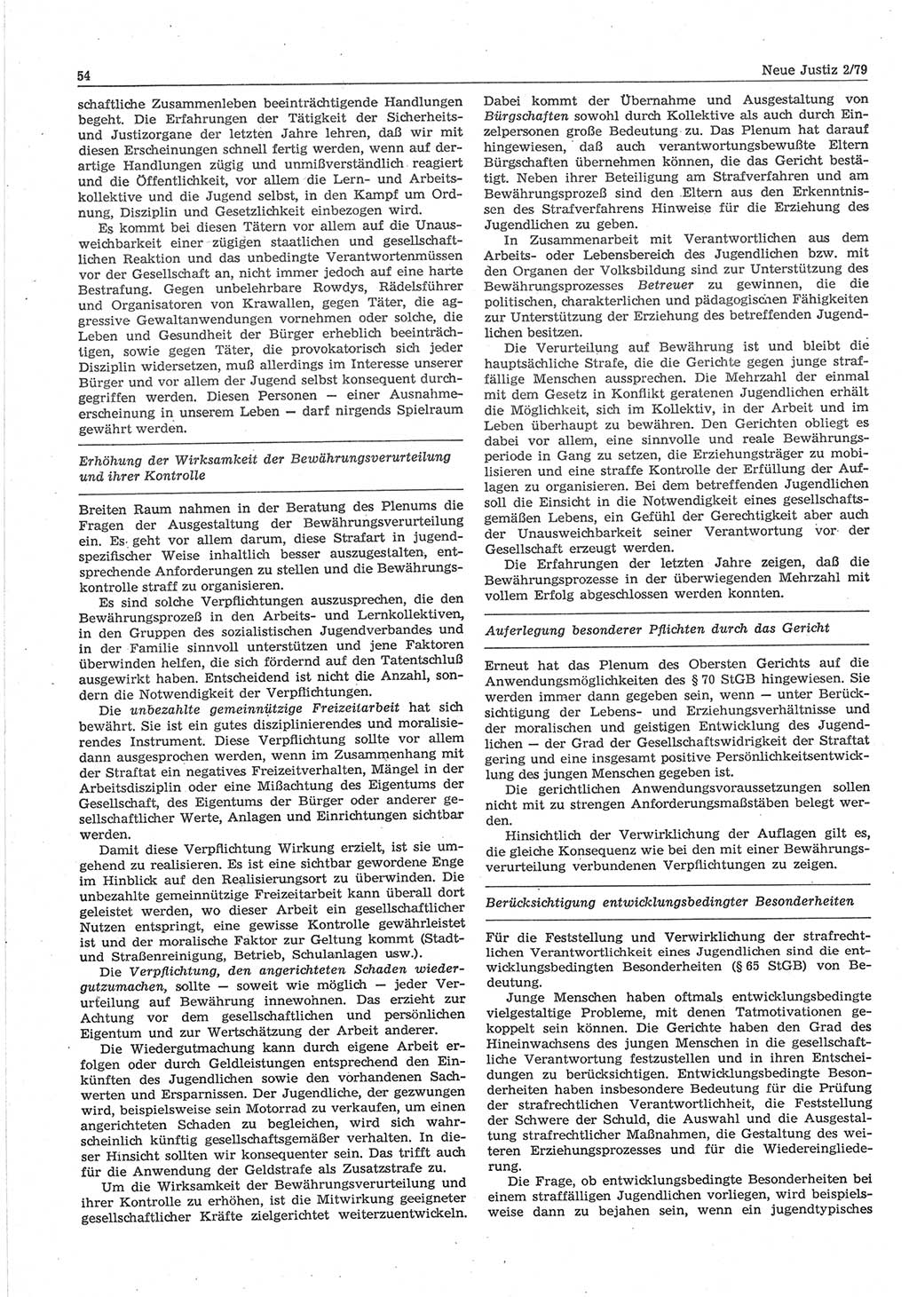 Neue Justiz (NJ), Zeitschrift für sozialistisches Recht und Gesetzlichkeit [Deutsche Demokratische Republik (DDR)], 33. Jahrgang 1979, Seite 54 (NJ DDR 1979, S. 54)