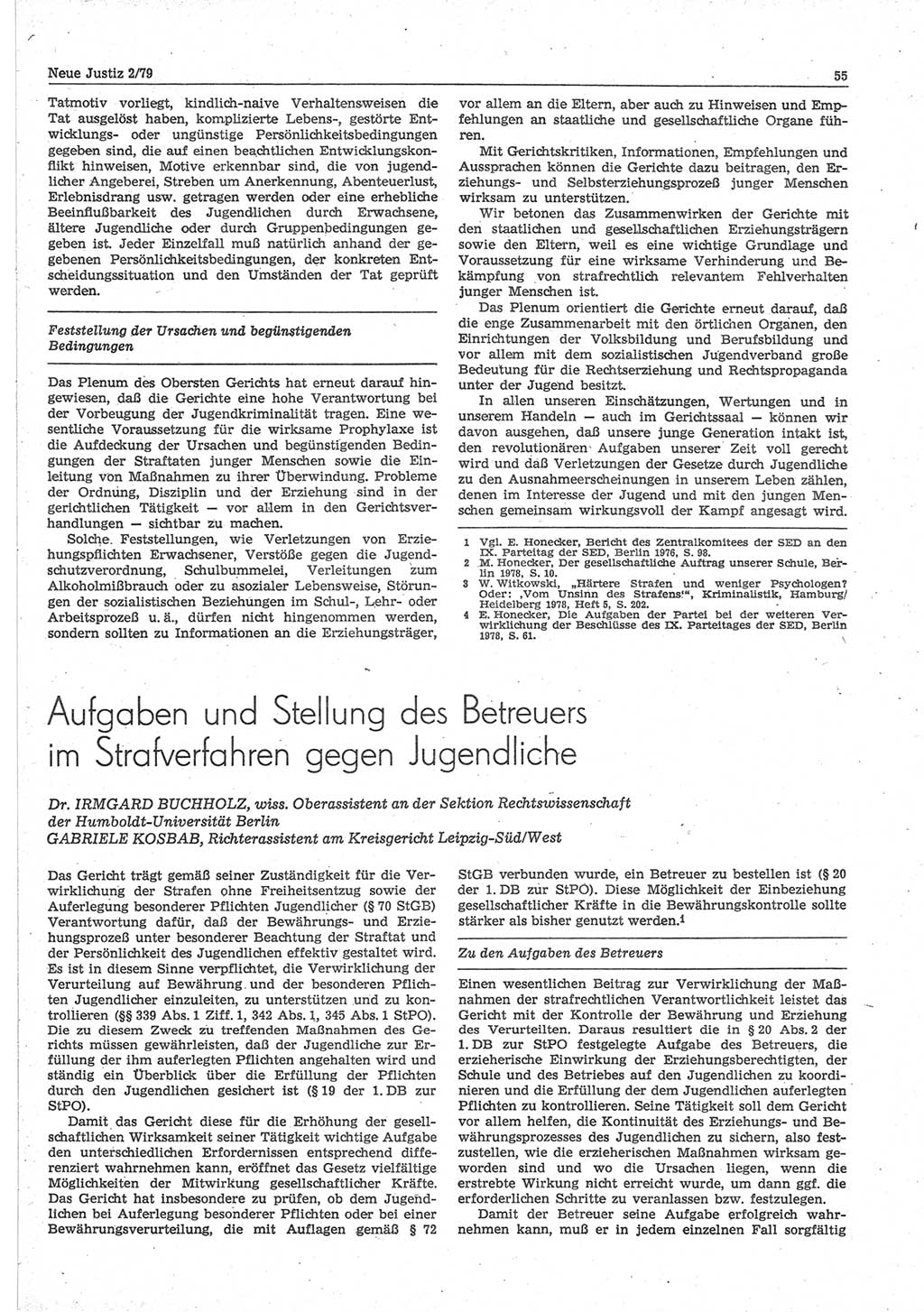 Neue Justiz (NJ), Zeitschrift für sozialistisches Recht und Gesetzlichkeit [Deutsche Demokratische Republik (DDR)], 33. Jahrgang 1979, Seite 55 (NJ DDR 1979, S. 55)