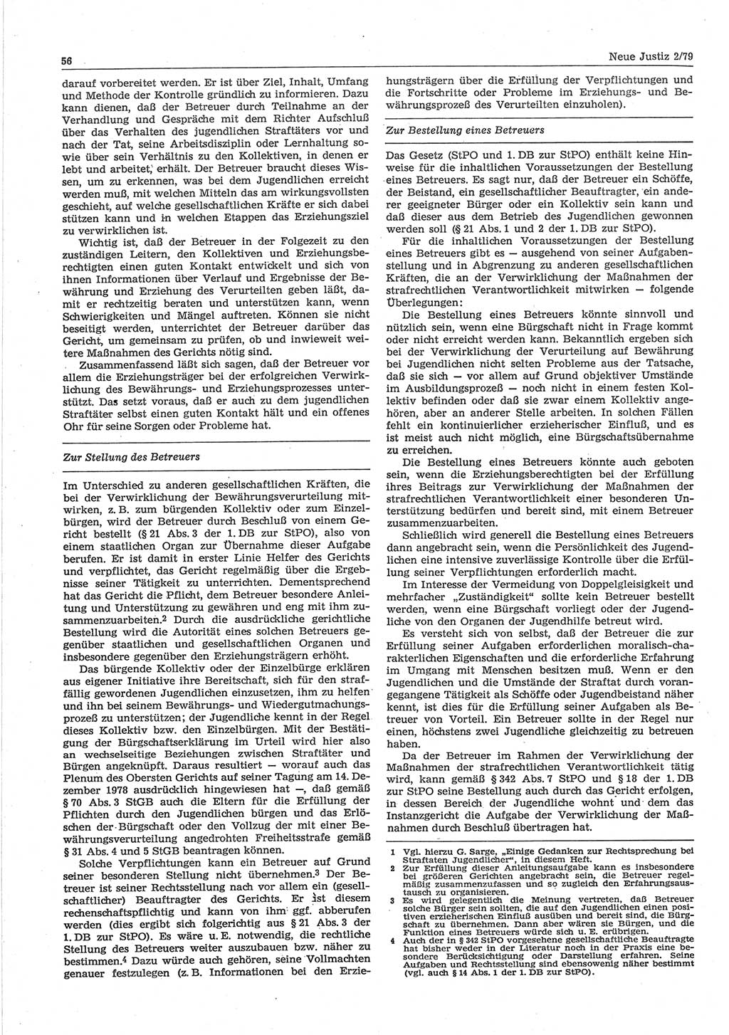 Neue Justiz (NJ), Zeitschrift für sozialistisches Recht und Gesetzlichkeit [Deutsche Demokratische Republik (DDR)], 33. Jahrgang 1979, Seite 56 (NJ DDR 1979, S. 56)