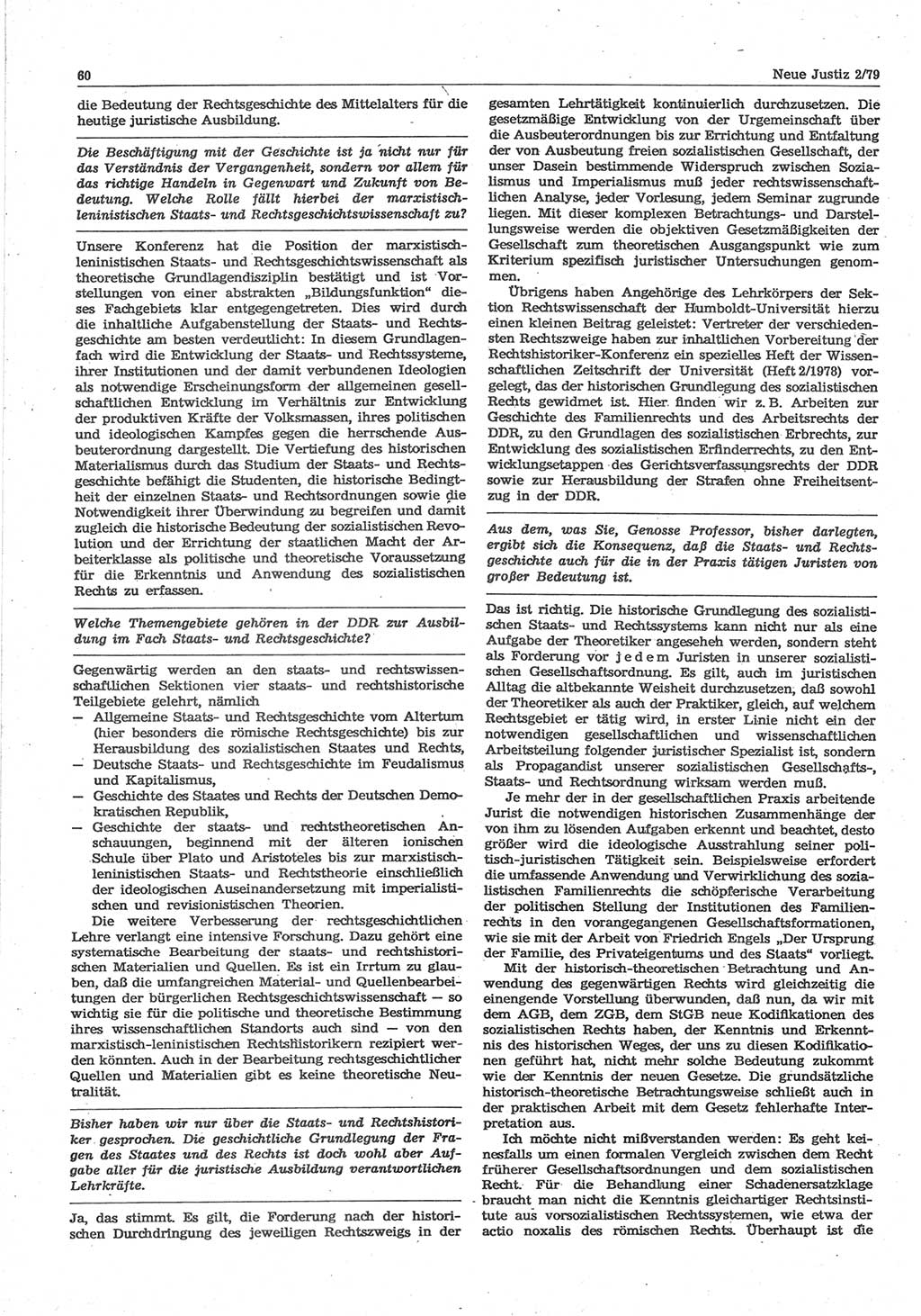 Neue Justiz (NJ), Zeitschrift für sozialistisches Recht und Gesetzlichkeit [Deutsche Demokratische Republik (DDR)], 33. Jahrgang 1979, Seite 60 (NJ DDR 1979, S. 60)