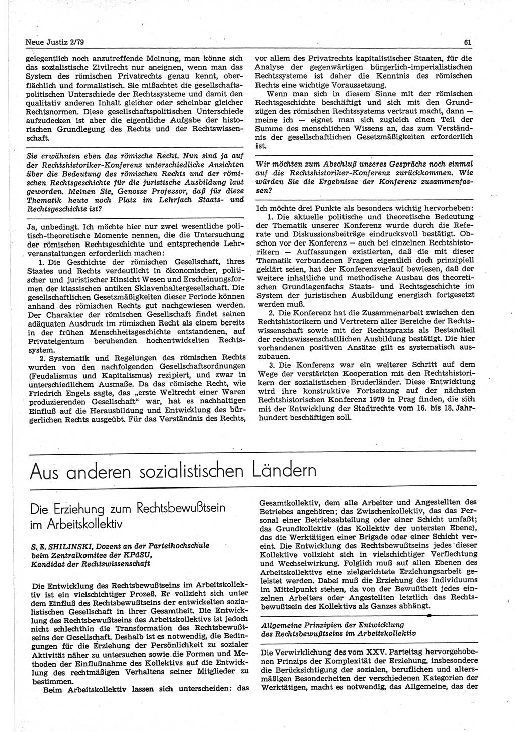 Neue Justiz (NJ), Zeitschrift für sozialistisches Recht und Gesetzlichkeit [Deutsche Demokratische Republik (DDR)], 33. Jahrgang 1979, Seite 61 (NJ DDR 1979, S. 61)