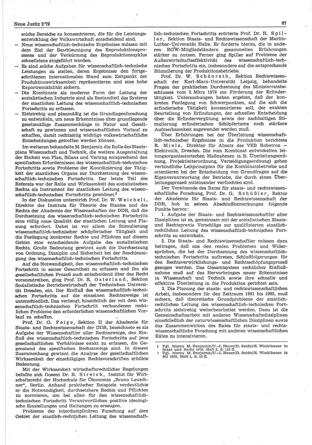 Neue Justiz (NJ), Zeitschrift für sozialistisches Recht und Gesetzlichkeit [Deutsche Demokratische Republik (DDR)], 33. Jahrgang 1979, Seite 67 (NJ DDR 1979, S. 67)