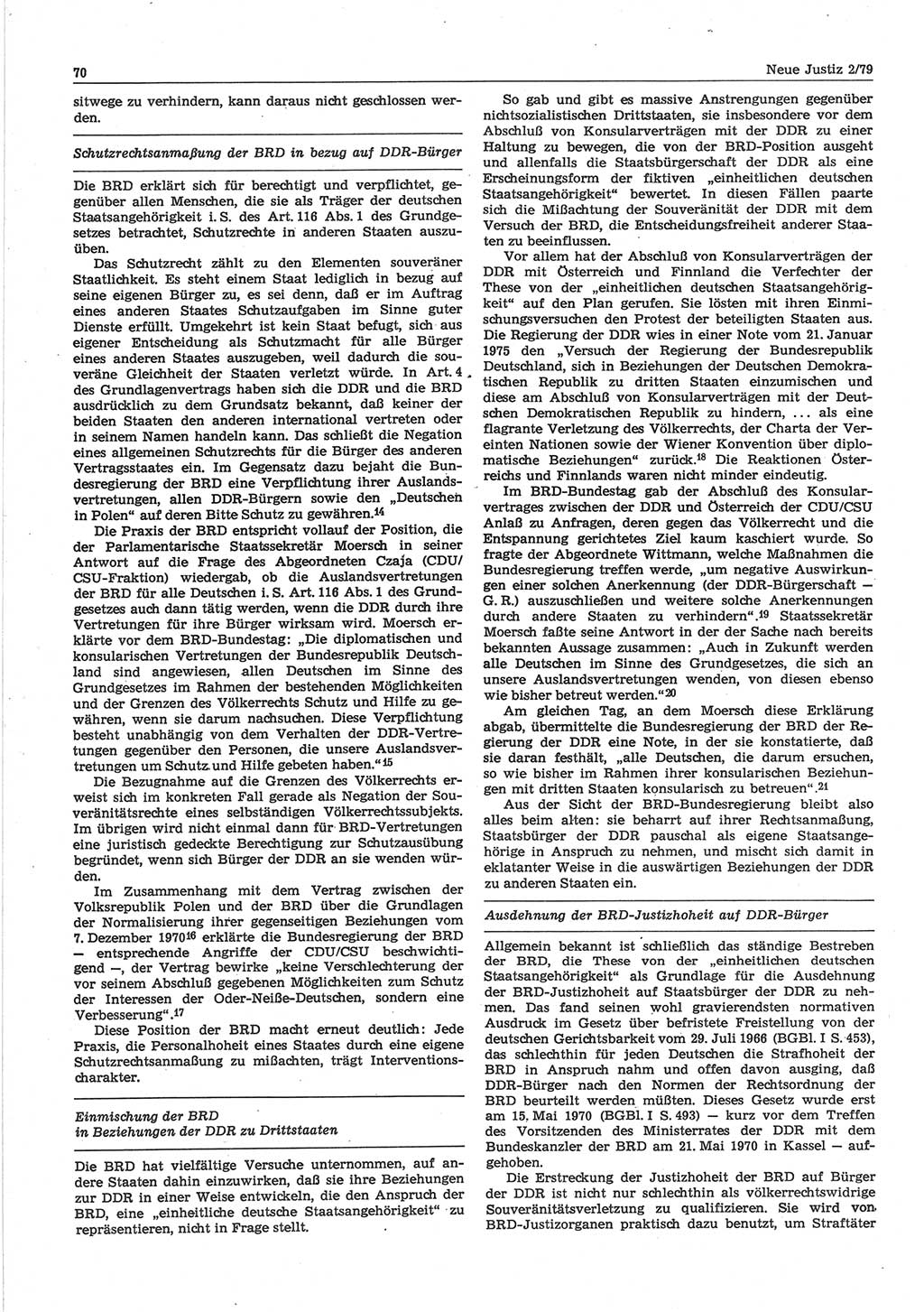 Neue Justiz (NJ), Zeitschrift für sozialistisches Recht und Gesetzlichkeit [Deutsche Demokratische Republik (DDR)], 33. Jahrgang 1979, Seite 70 (NJ DDR 1979, S. 70)