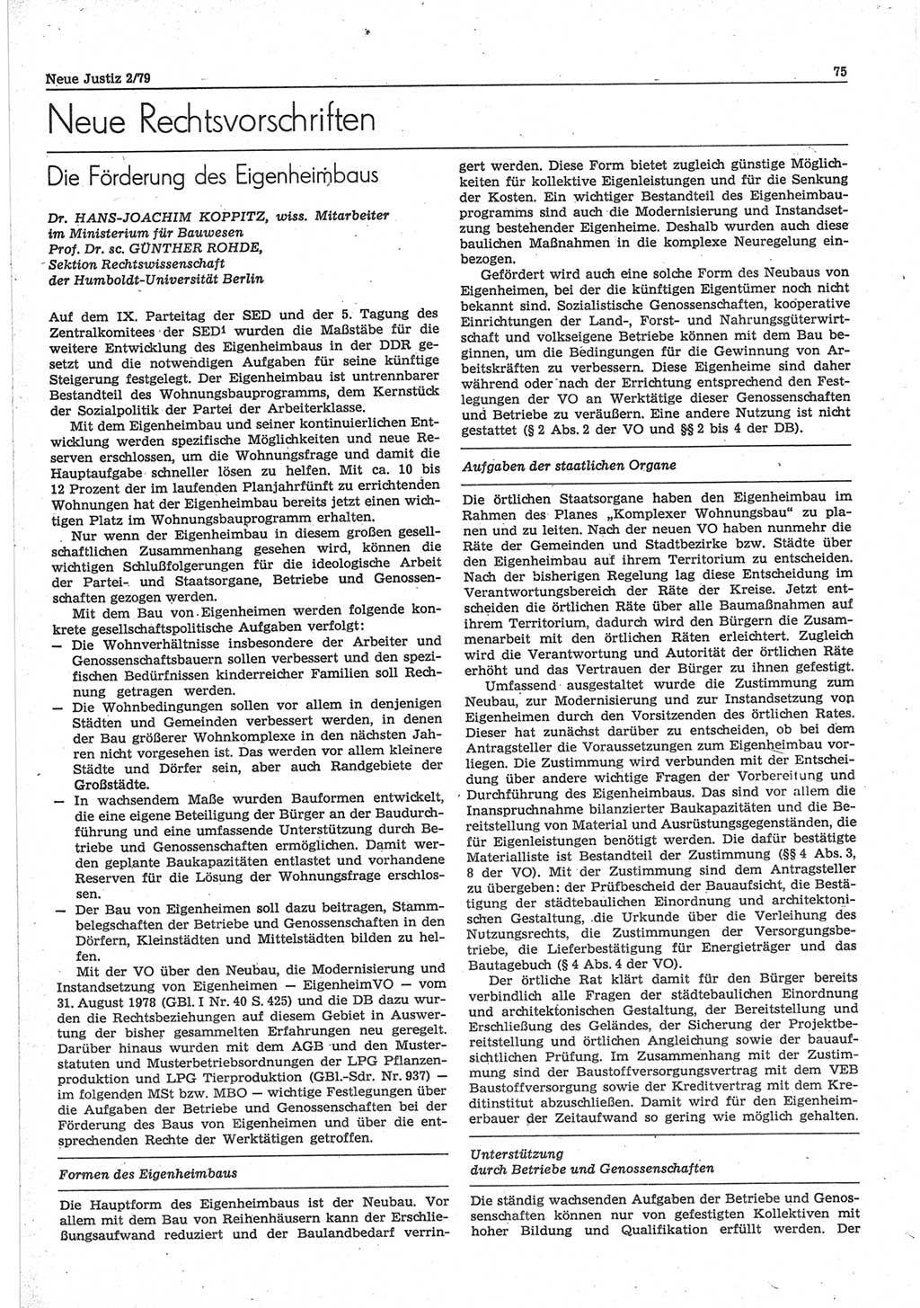 Neue Justiz (NJ), Zeitschrift für sozialistisches Recht und Gesetzlichkeit [Deutsche Demokratische Republik (DDR)], 33. Jahrgang 1979, Seite 75 (NJ DDR 1979, S. 75)