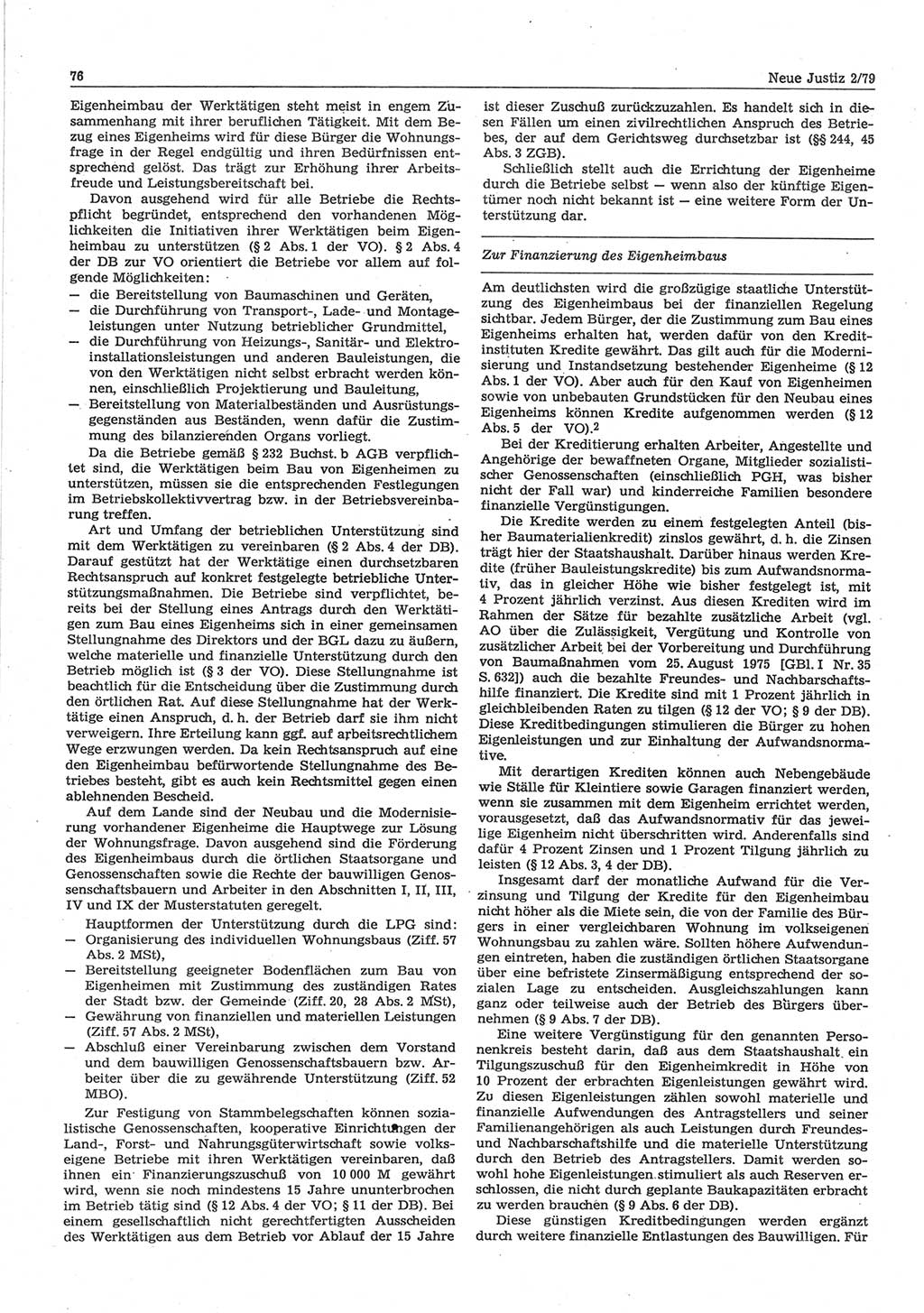 Neue Justiz (NJ), Zeitschrift für sozialistisches Recht und Gesetzlichkeit [Deutsche Demokratische Republik (DDR)], 33. Jahrgang 1979, Seite 76 (NJ DDR 1979, S. 76)