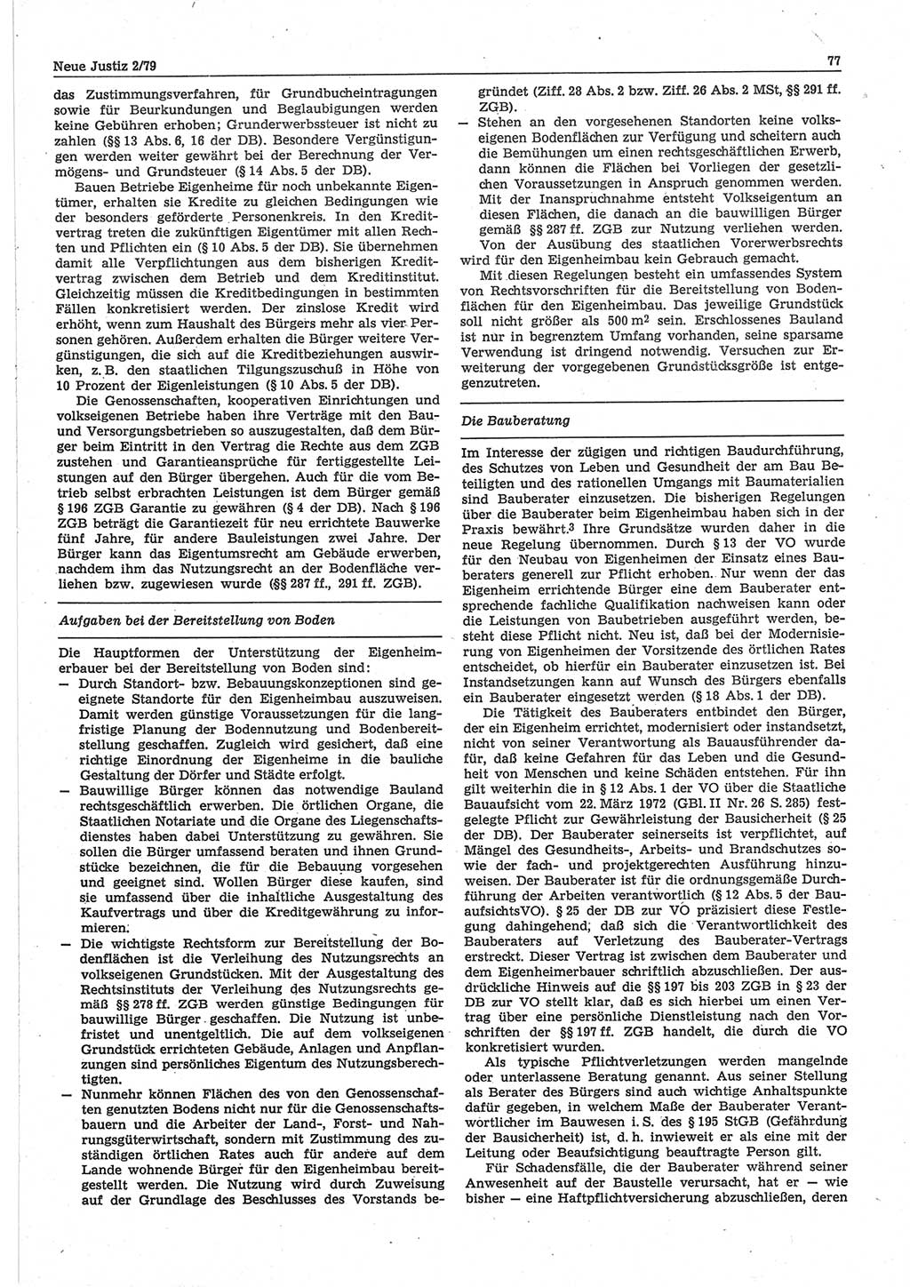 Neue Justiz (NJ), Zeitschrift für sozialistisches Recht und Gesetzlichkeit [Deutsche Demokratische Republik (DDR)], 33. Jahrgang 1979, Seite 77 (NJ DDR 1979, S. 77)