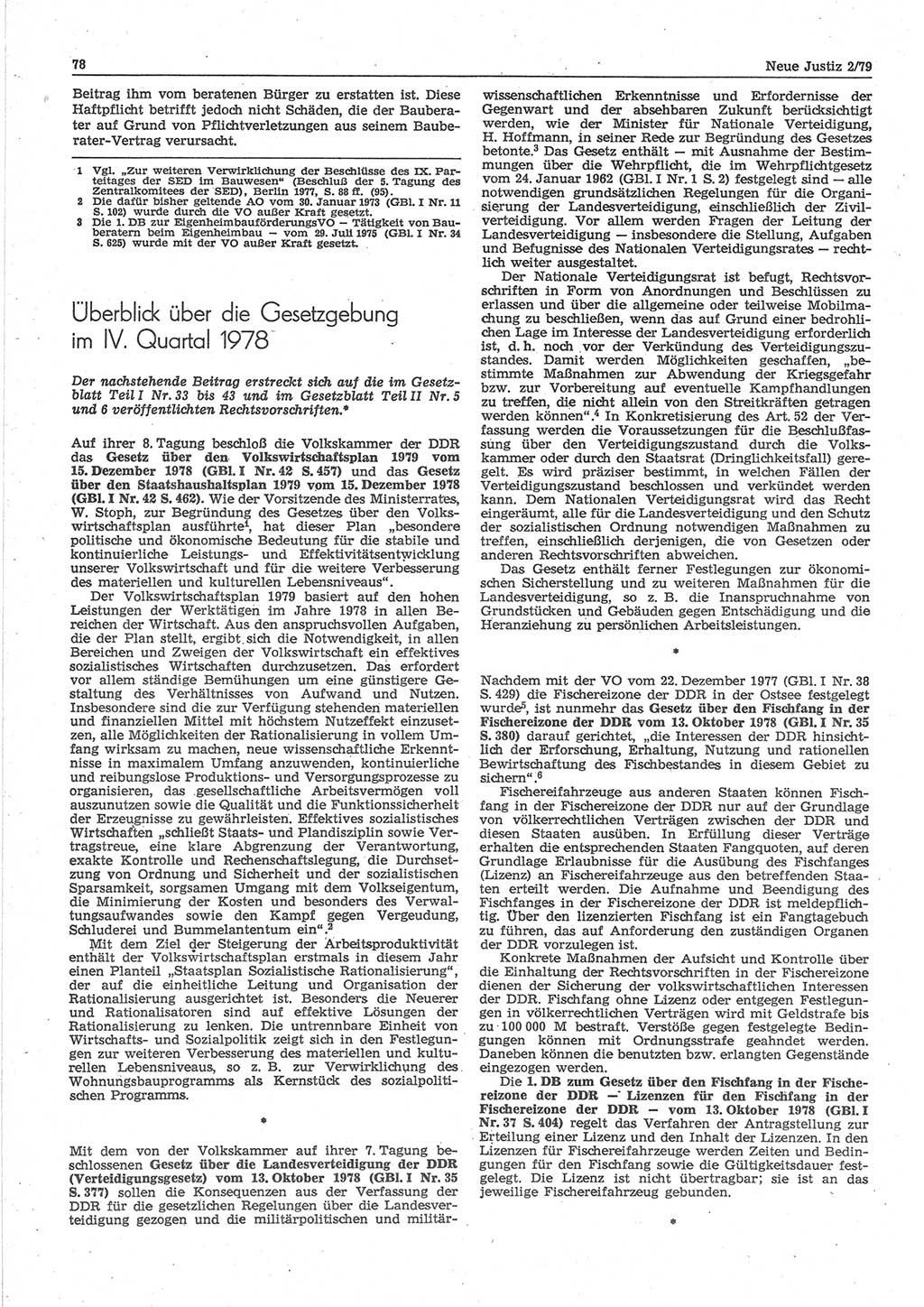 Neue Justiz (NJ), Zeitschrift für sozialistisches Recht und Gesetzlichkeit [Deutsche Demokratische Republik (DDR)], 33. Jahrgang 1979, Seite 78 (NJ DDR 1979, S. 78)
