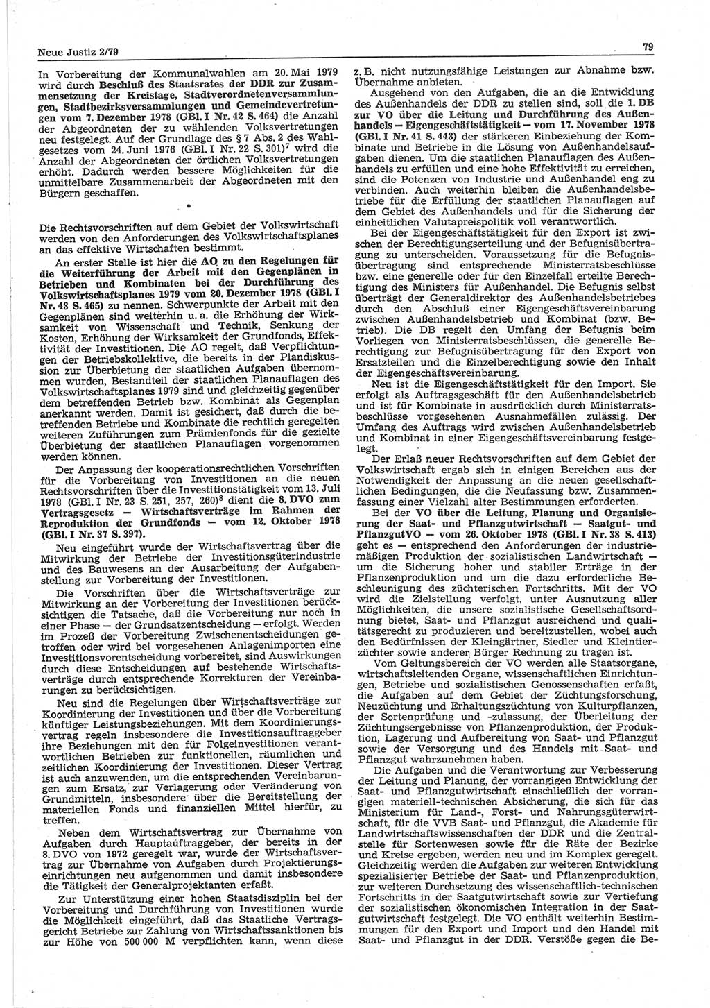 Neue Justiz (NJ), Zeitschrift für sozialistisches Recht und Gesetzlichkeit [Deutsche Demokratische Republik (DDR)], 33. Jahrgang 1979, Seite 79 (NJ DDR 1979, S. 79)
