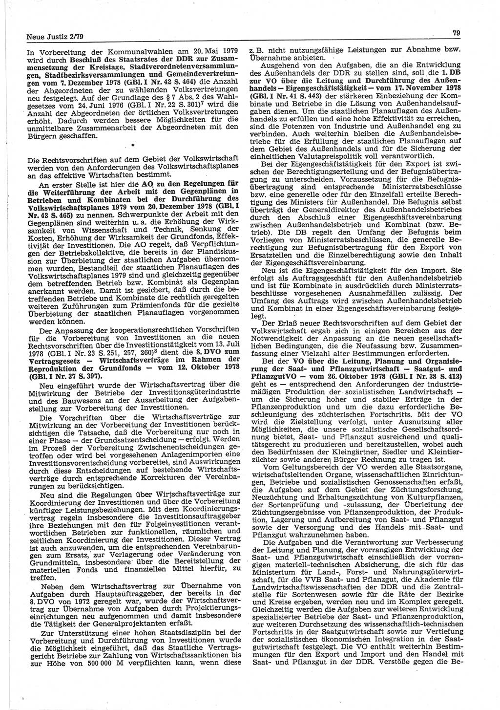 Neue Justiz (NJ), Zeitschrift für sozialistisches Recht und Gesetzlichkeit [Deutsche Demokratische Republik (DDR)], 33. Jahrgang 1979, Seite 79 (NJ DDR 1979, S. 79)