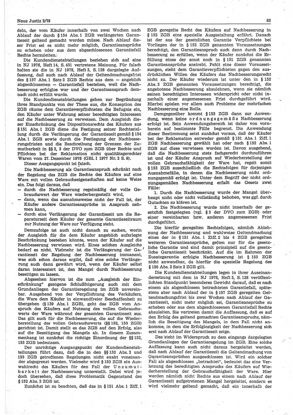 Neue Justiz (NJ), Zeitschrift für sozialistisches Recht und Gesetzlichkeit [Deutsche Demokratische Republik (DDR)], 33. Jahrgang 1979, Seite 83 (NJ DDR 1979, S. 83)