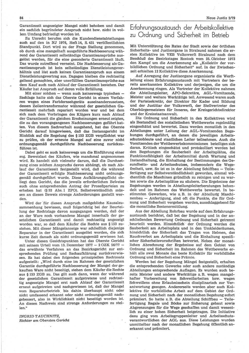 Neue Justiz (NJ), Zeitschrift für sozialistisches Recht und Gesetzlichkeit [Deutsche Demokratische Republik (DDR)], 33. Jahrgang 1979, Seite 84 (NJ DDR 1979, S. 84)