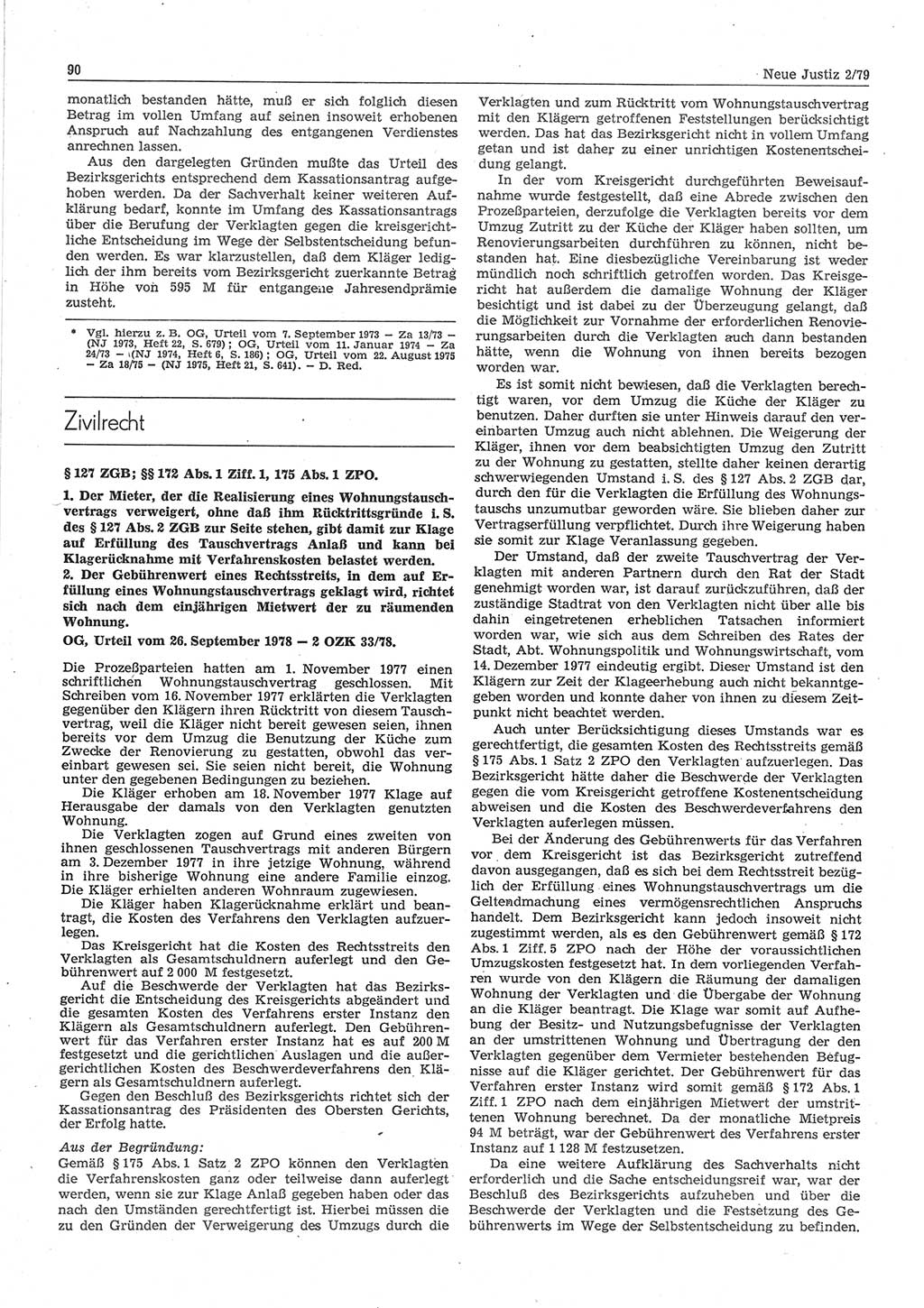 Neue Justiz (NJ), Zeitschrift für sozialistisches Recht und Gesetzlichkeit [Deutsche Demokratische Republik (DDR)], 33. Jahrgang 1979, Seite 90 (NJ DDR 1979, S. 90)