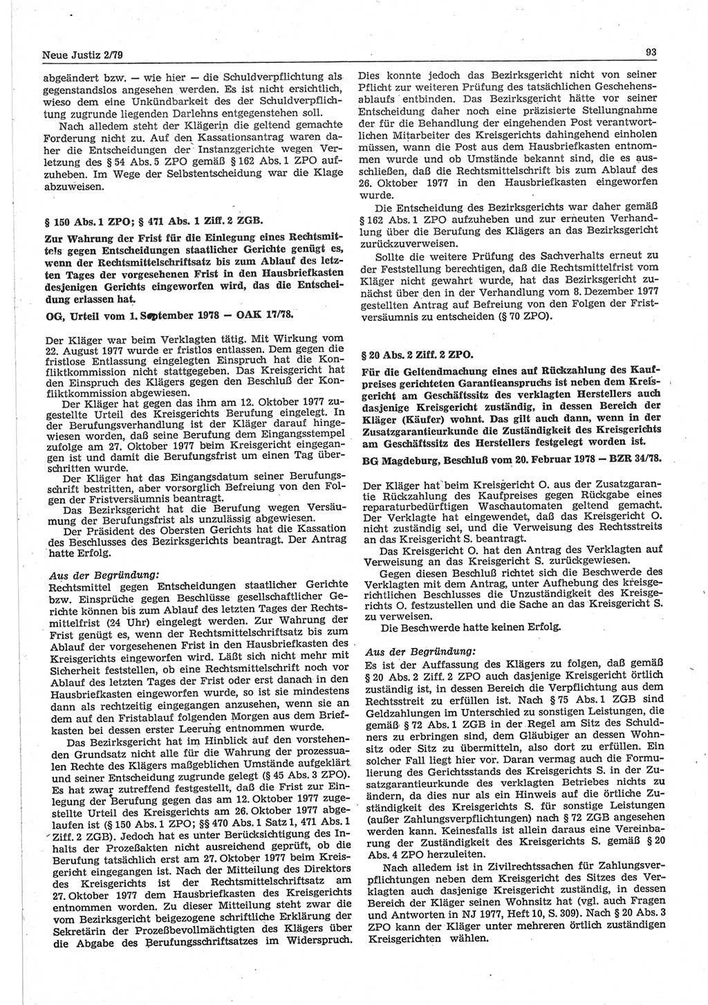 Neue Justiz (NJ), Zeitschrift für sozialistisches Recht und Gesetzlichkeit [Deutsche Demokratische Republik (DDR)], 33. Jahrgang 1979, Seite 93 (NJ DDR 1979, S. 93)