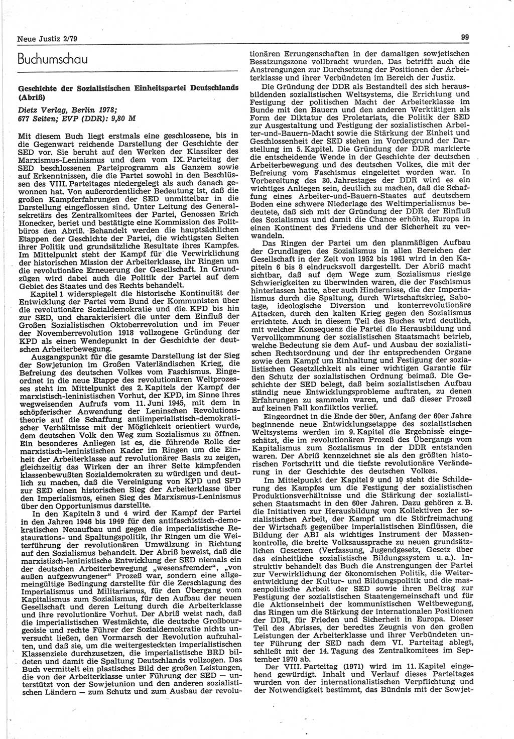Neue Justiz (NJ), Zeitschrift für sozialistisches Recht und Gesetzlichkeit [Deutsche Demokratische Republik (DDR)], 33. Jahrgang 1979, Seite 99 (NJ DDR 1979, S. 99)