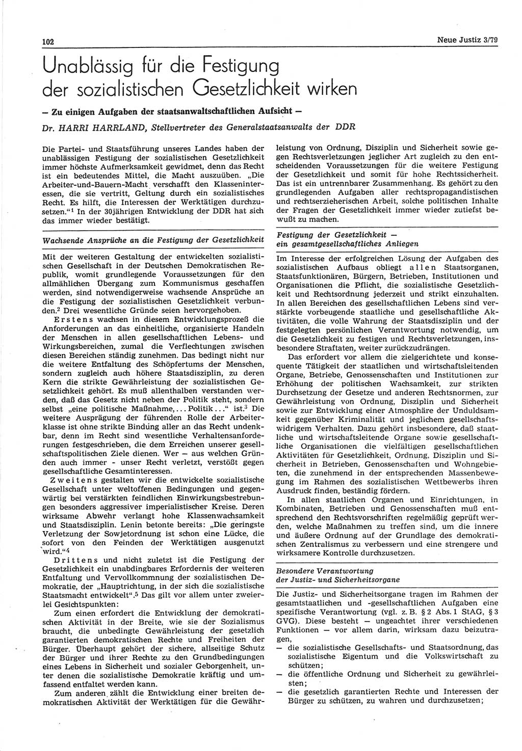 Neue Justiz (NJ), Zeitschrift für sozialistisches Recht und Gesetzlichkeit [Deutsche Demokratische Republik (DDR)], 33. Jahrgang 1979, Seite 102 (NJ DDR 1979, S. 102)
