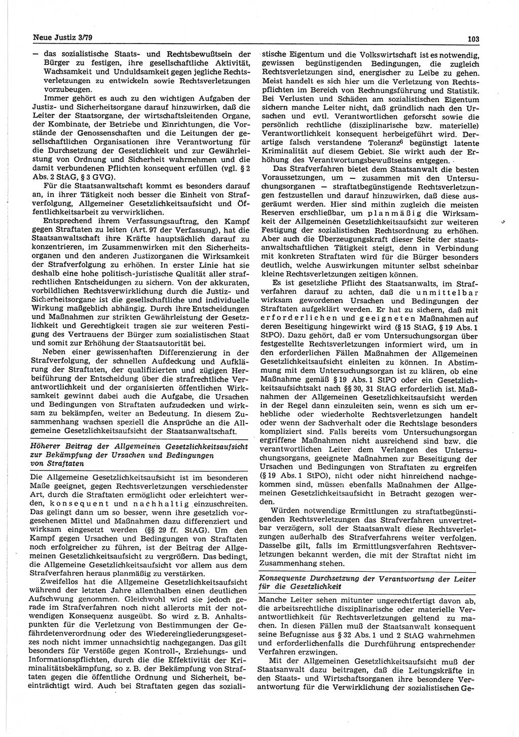 Neue Justiz (NJ), Zeitschrift für sozialistisches Recht und Gesetzlichkeit [Deutsche Demokratische Republik (DDR)], 33. Jahrgang 1979, Seite 103 (NJ DDR 1979, S. 103)