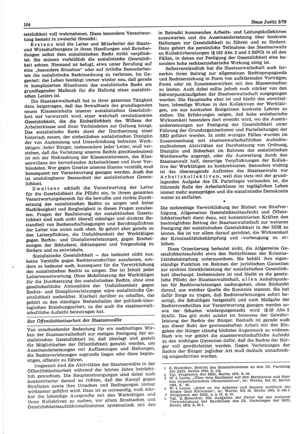 Neue Justiz (NJ), Zeitschrift für sozialistisches Recht und Gesetzlichkeit [Deutsche Demokratische Republik (DDR)], 33. Jahrgang 1979, Seite 104 (NJ DDR 1979, S. 104)