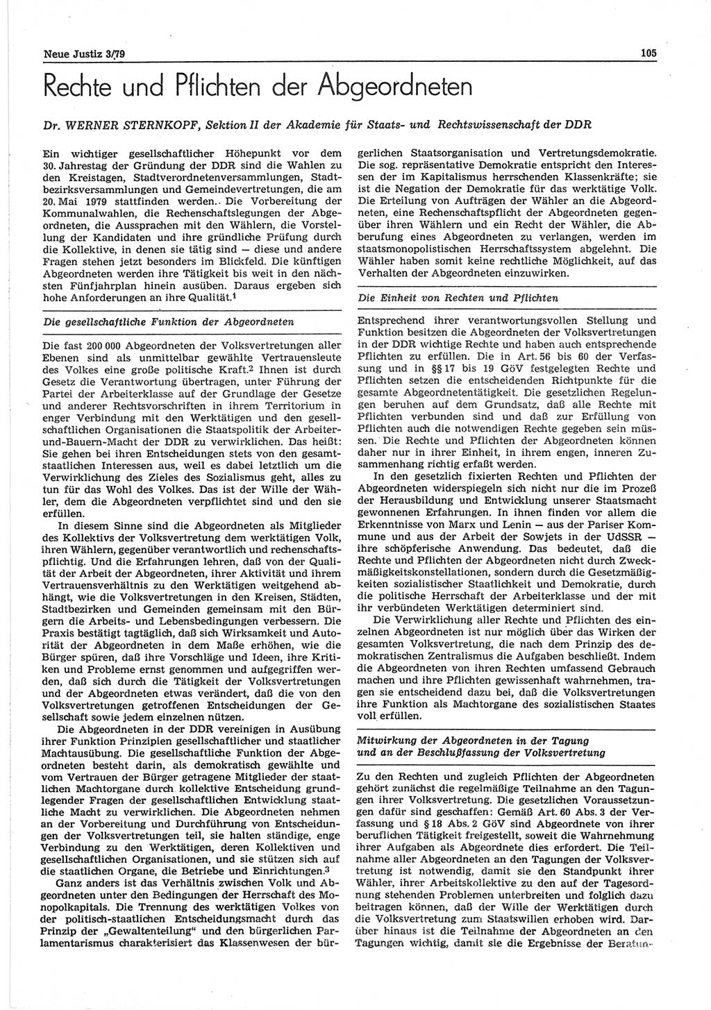 Neue Justiz (NJ), Zeitschrift für sozialistisches Recht und Gesetzlichkeit [Deutsche Demokratische Republik (DDR)], 33. Jahrgang 1979, Seite 105 (NJ DDR 1979, S. 105)