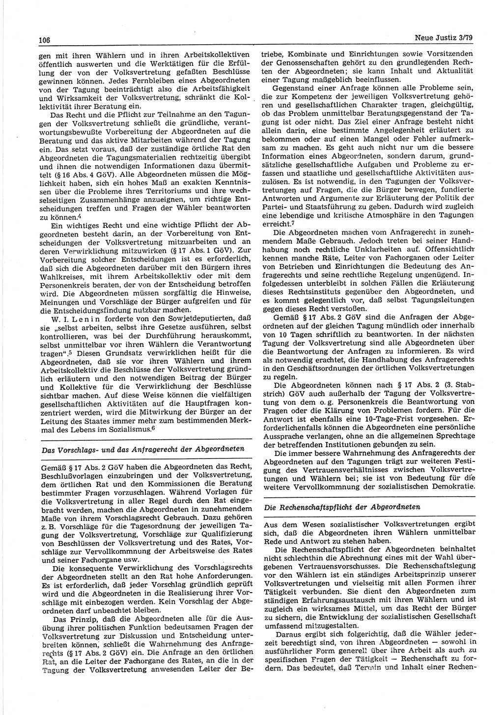 Neue Justiz (NJ), Zeitschrift für sozialistisches Recht und Gesetzlichkeit [Deutsche Demokratische Republik (DDR)], 33. Jahrgang 1979, Seite 106 (NJ DDR 1979, S. 106)