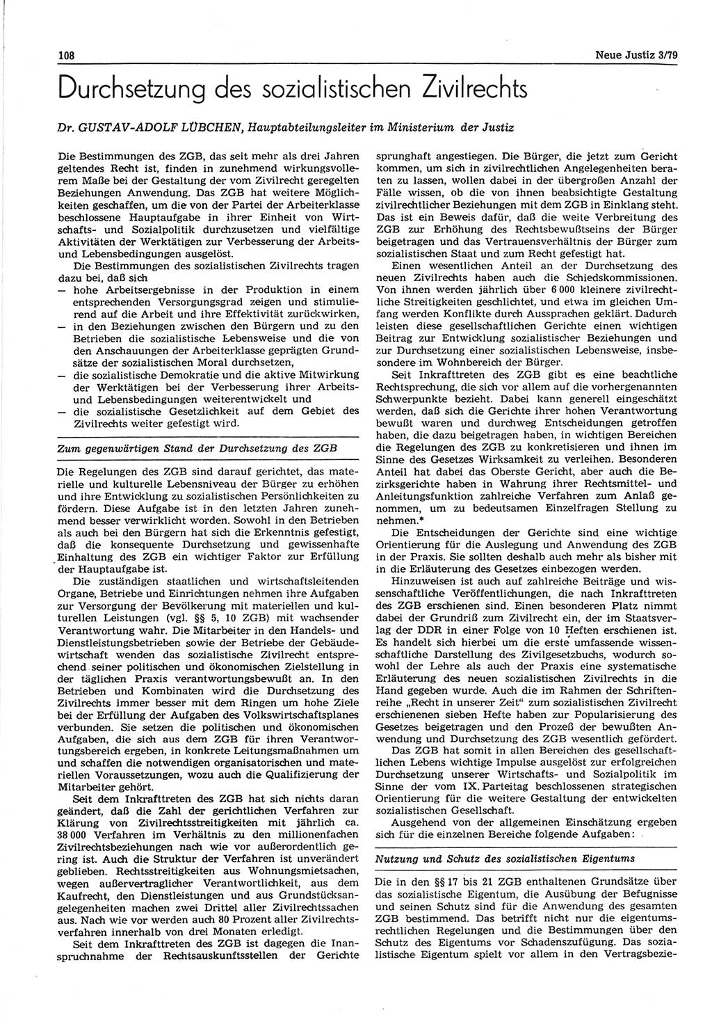 Neue Justiz (NJ), Zeitschrift für sozialistisches Recht und Gesetzlichkeit [Deutsche Demokratische Republik (DDR)], 33. Jahrgang 1979, Seite 108 (NJ DDR 1979, S. 108)