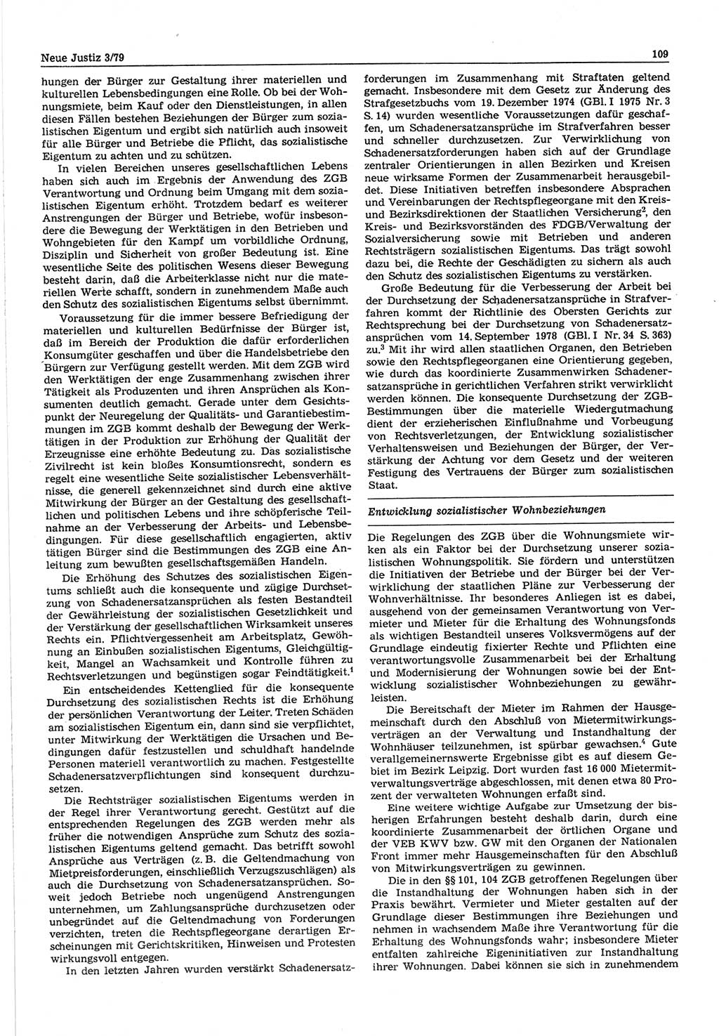 Neue Justiz (NJ), Zeitschrift für sozialistisches Recht und Gesetzlichkeit [Deutsche Demokratische Republik (DDR)], 33. Jahrgang 1979, Seite 109 (NJ DDR 1979, S. 109)