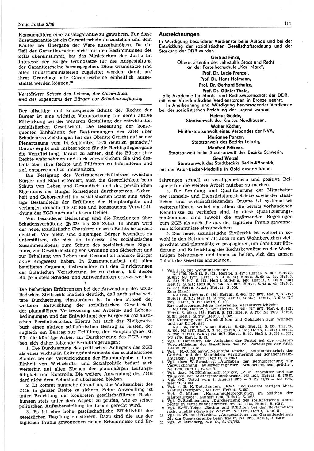 Neue Justiz (NJ), Zeitschrift für sozialistisches Recht und Gesetzlichkeit [Deutsche Demokratische Republik (DDR)], 33. Jahrgang 1979, Seite 111 (NJ DDR 1979, S. 111)