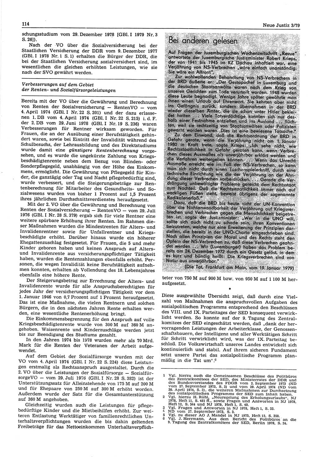 Neue Justiz (NJ), Zeitschrift für sozialistisches Recht und Gesetzlichkeit [Deutsche Demokratische Republik (DDR)], 33. Jahrgang 1979, Seite 114 (NJ DDR 1979, S. 114)