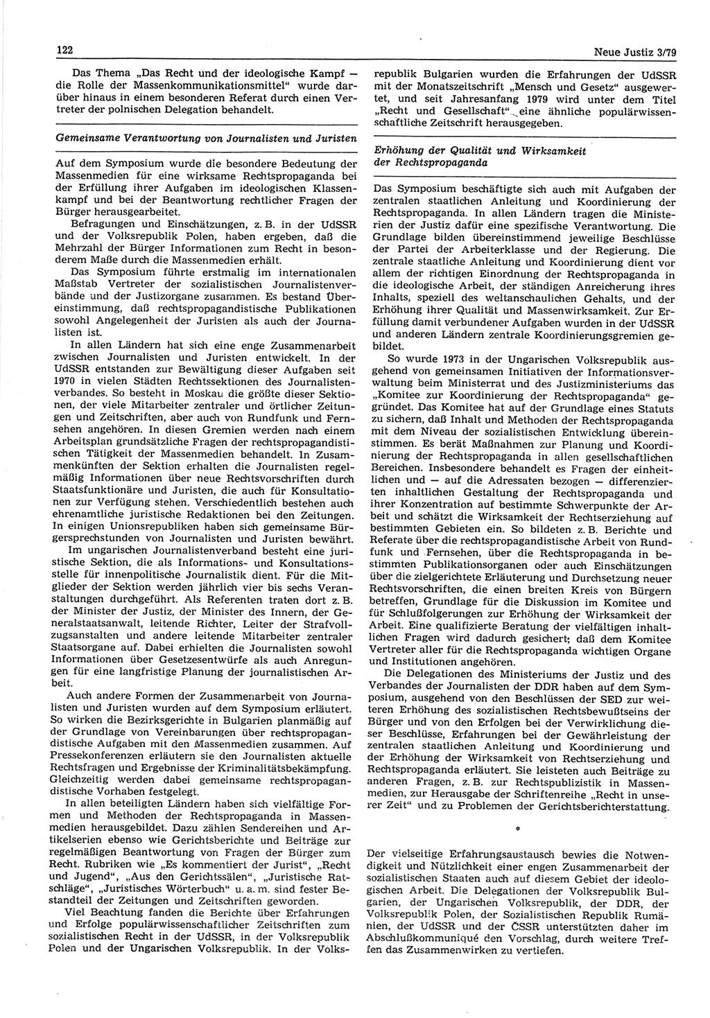 Neue Justiz (NJ), Zeitschrift für sozialistisches Recht und Gesetzlichkeit [Deutsche Demokratische Republik (DDR)], 33. Jahrgang 1979, Seite 122 (NJ DDR 1979, S. 122)