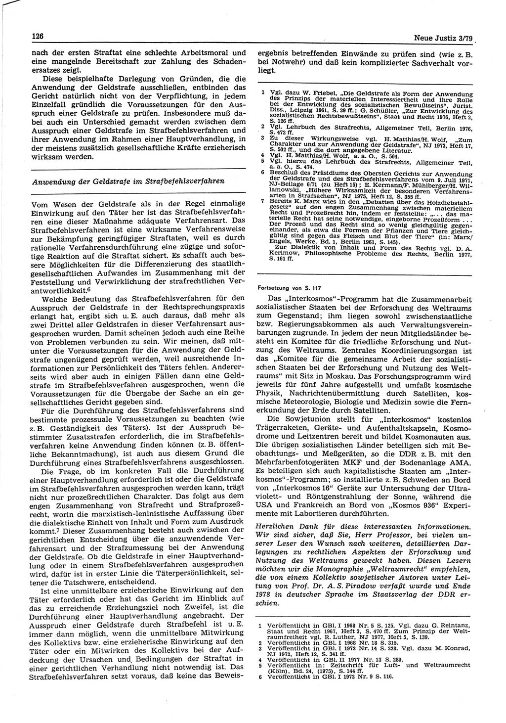 Neue Justiz (NJ), Zeitschrift für sozialistisches Recht und Gesetzlichkeit [Deutsche Demokratische Republik (DDR)], 33. Jahrgang 1979, Seite 126 (NJ DDR 1979, S. 126)