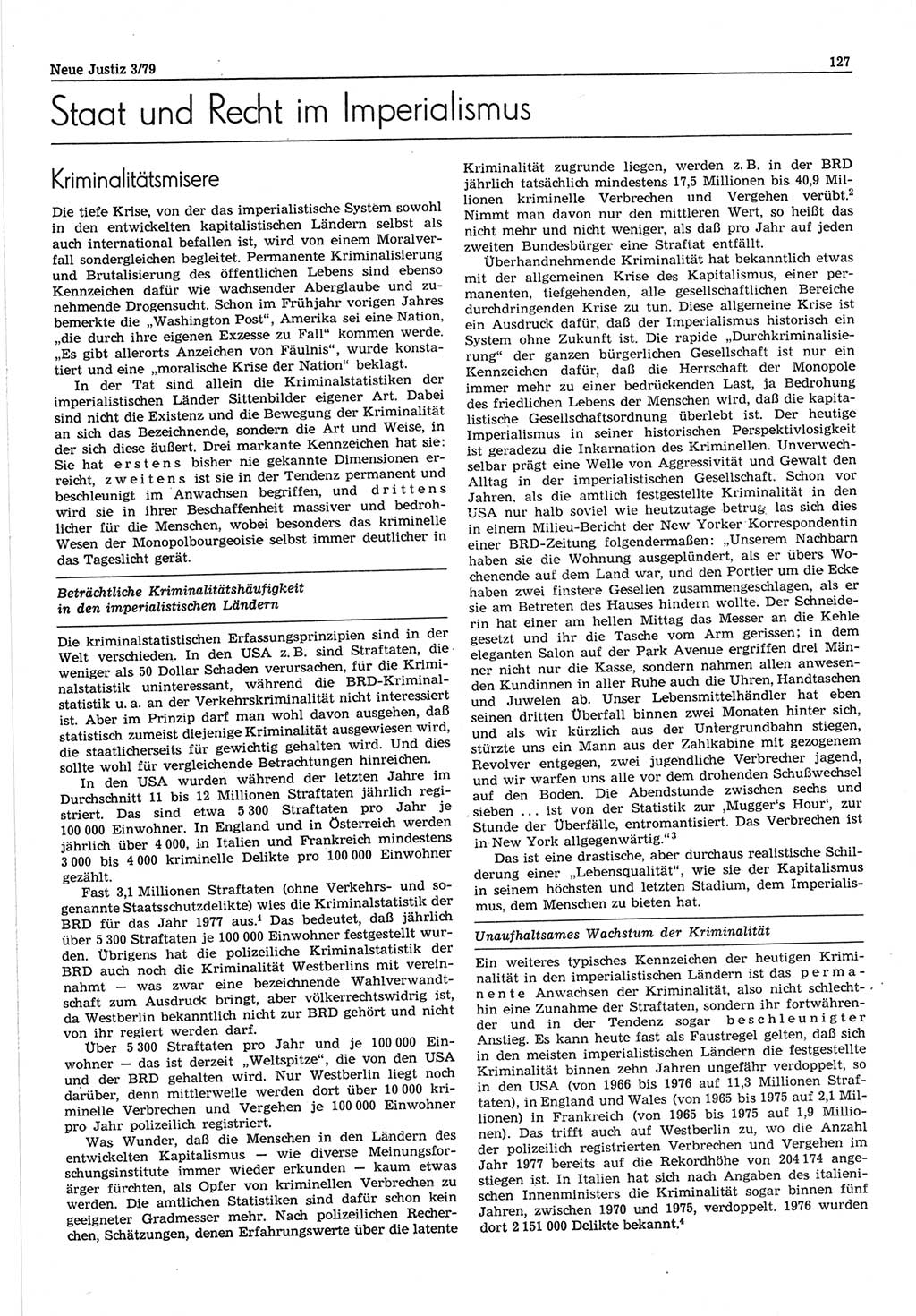 Neue Justiz (NJ), Zeitschrift für sozialistisches Recht und Gesetzlichkeit [Deutsche Demokratische Republik (DDR)], 33. Jahrgang 1979, Seite 127 (NJ DDR 1979, S. 127)