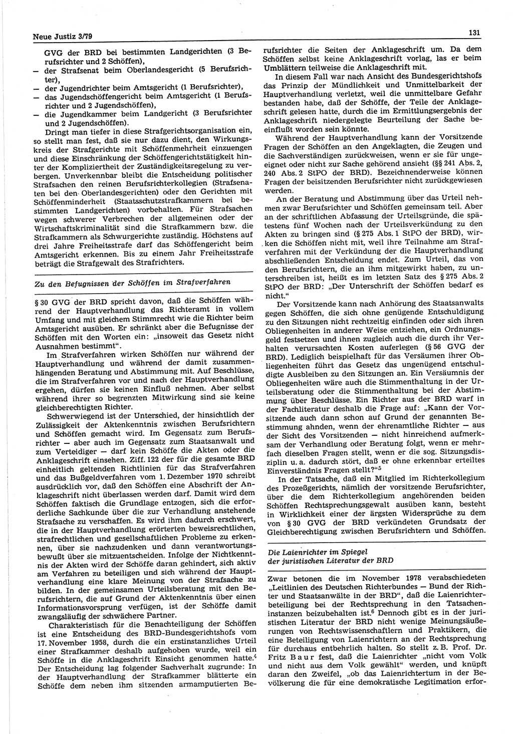 Neue Justiz (NJ), Zeitschrift für sozialistisches Recht und Gesetzlichkeit [Deutsche Demokratische Republik (DDR)], 33. Jahrgang 1979, Seite 131 (NJ DDR 1979, S. 131)
