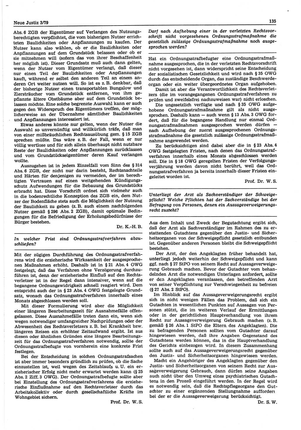 Neue Justiz (NJ), Zeitschrift für sozialistisches Recht und Gesetzlichkeit [Deutsche Demokratische Republik (DDR)], 33. Jahrgang 1979, Seite 135 (NJ DDR 1979, S. 135)